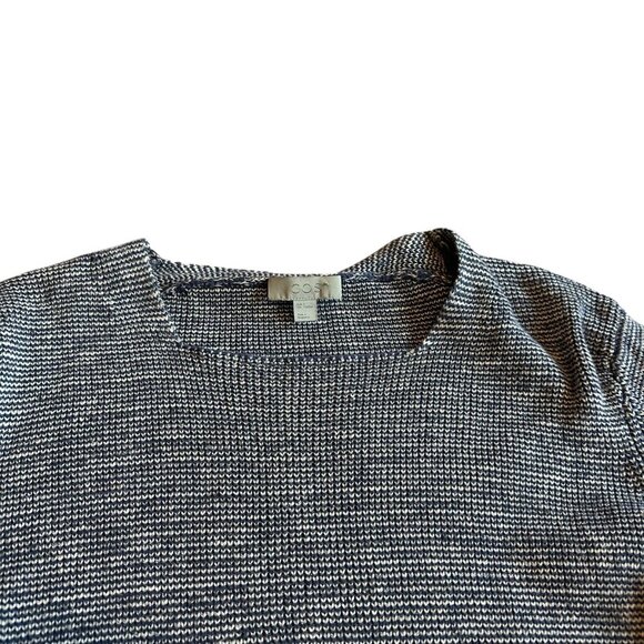 COS Navy White Pullover Sweater 100% Cotton Crew Neck Stretch Size Small Women's - Picture 2 of 11